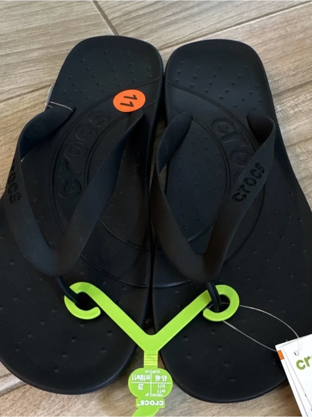 CROCS Black Flip with Lime Green Logo Tag